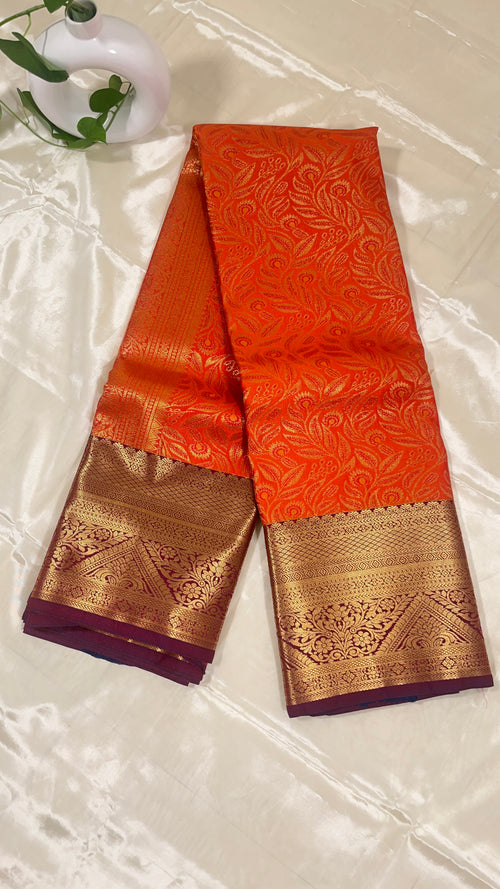 Aarunya Radiance – Orange & Maroon Semi Silk Saree