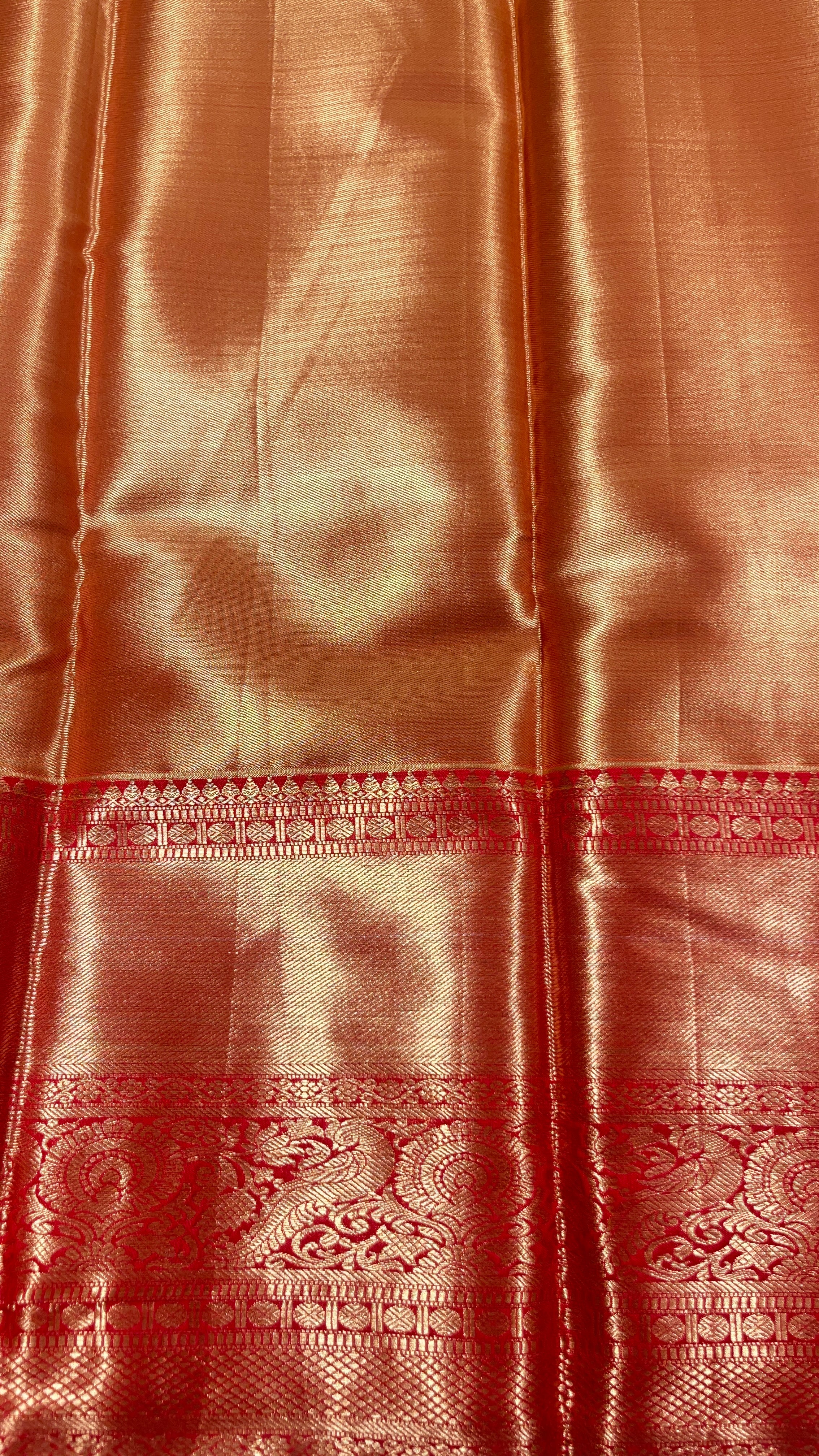 Vaidehi Glow – Lime Green & Red Semi Silk Saree