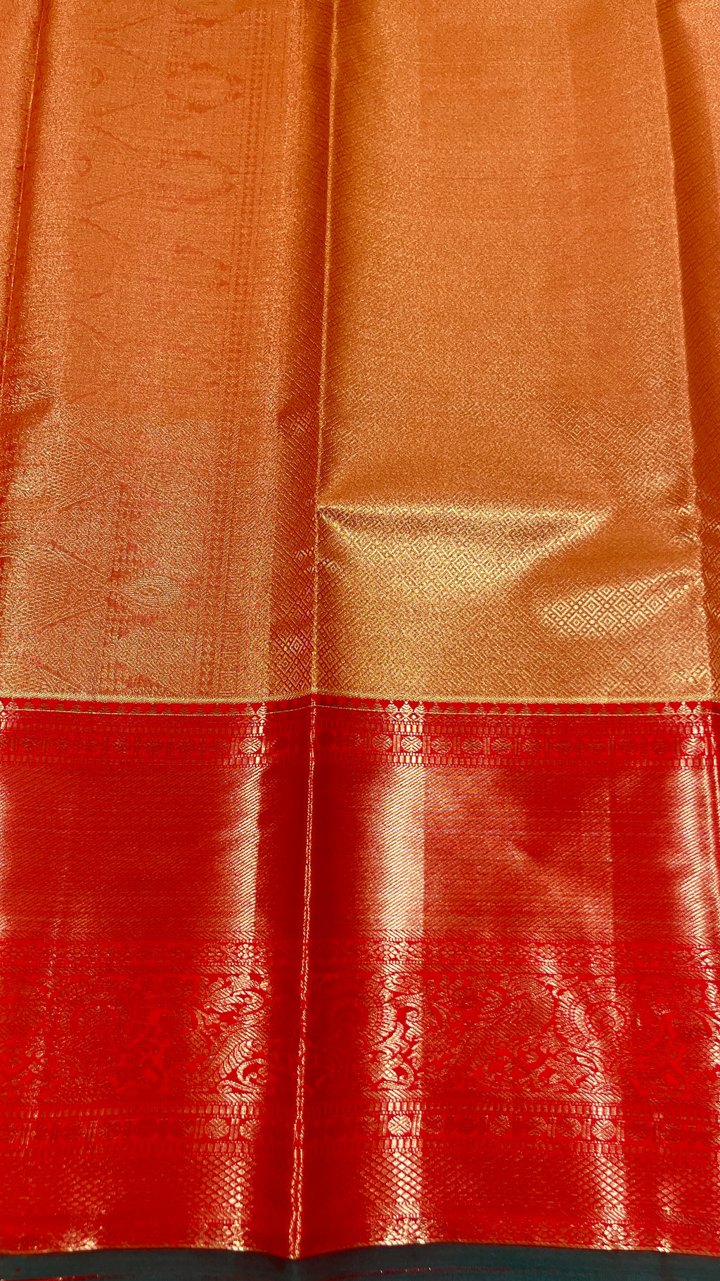 Vaidehi Glow – Lime Green & Red Semi Silk Saree