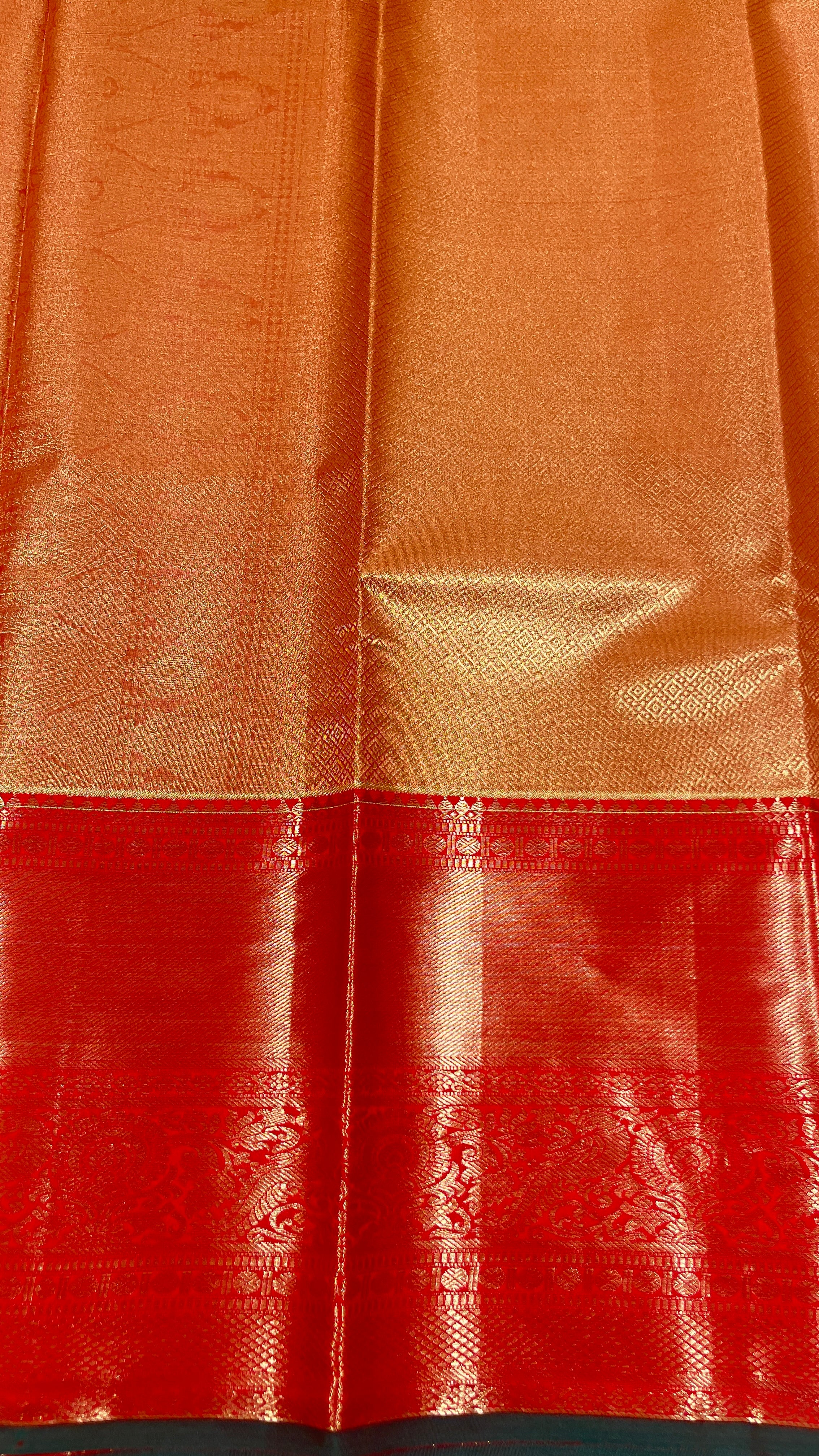 Vaidehi Glow – Lime Green & Red Semi Silk Saree