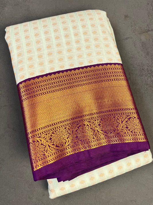 Light Pista & Purple Kanchipuram Silk Blend Saree with Golden Zari – 1000 Buttas & Kodivisiri Border
